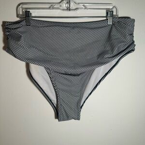 Striped High-Waisted Plus Size Bikini Bottom